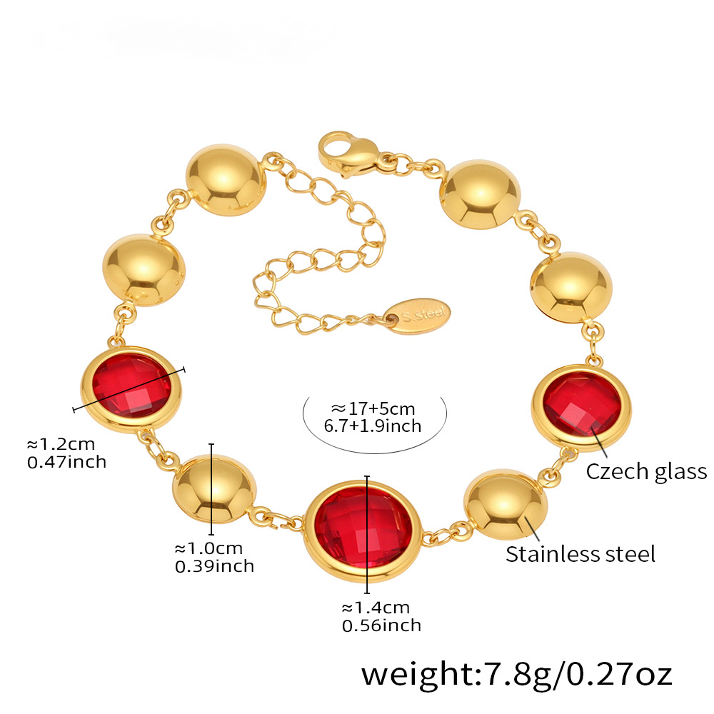 Stainless Steel Circular Cut Glass Geometric Splicing Bracelet