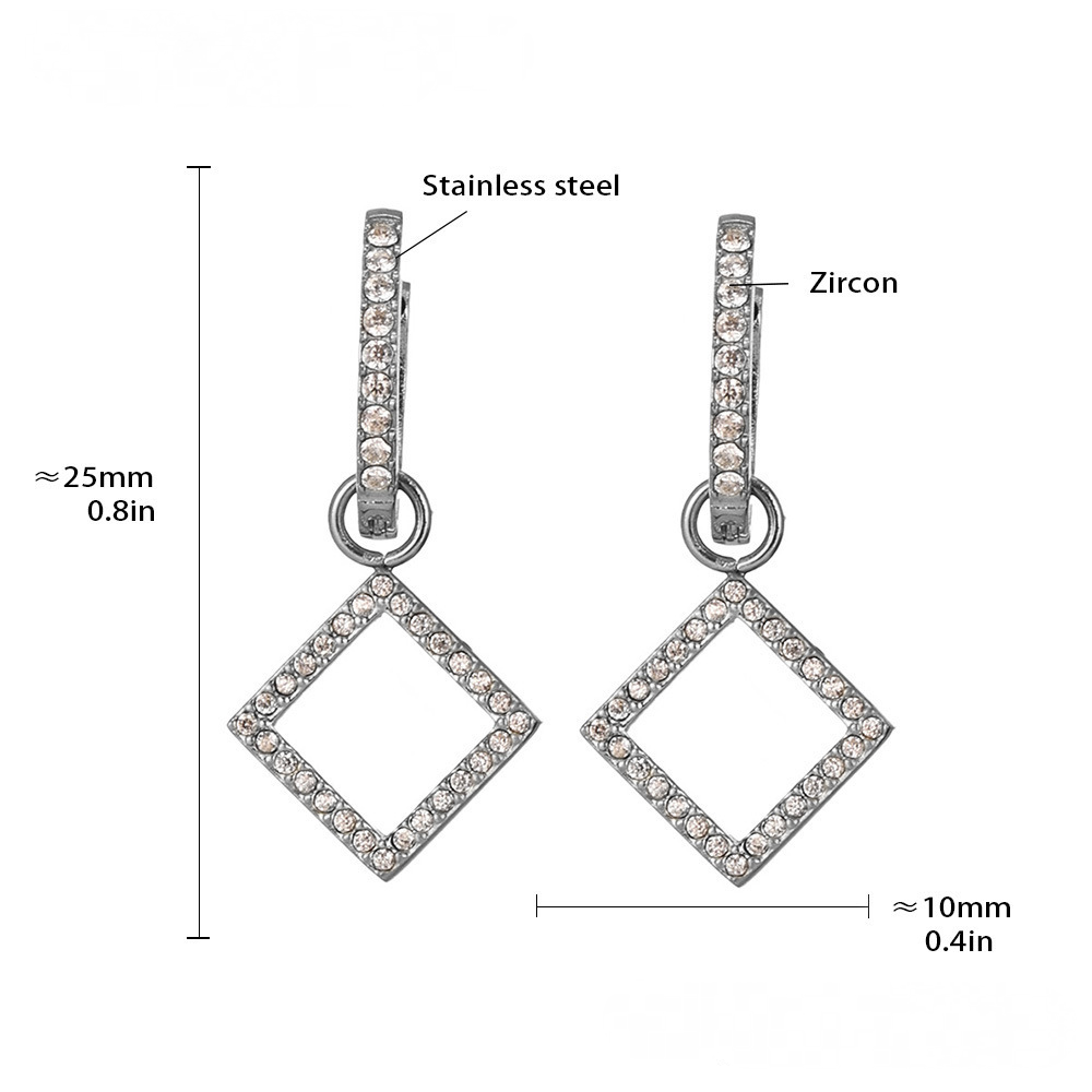 Stainless Steel Butterfly Lightning Geometric Inlay CZ Drop Earrings