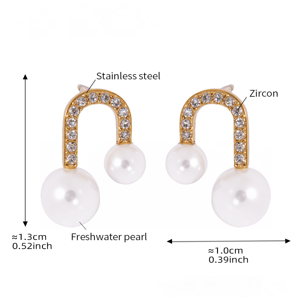 U-Shaped Imitation Pearl Cubic Zirconia Necklace Earrings Jewelry Suit