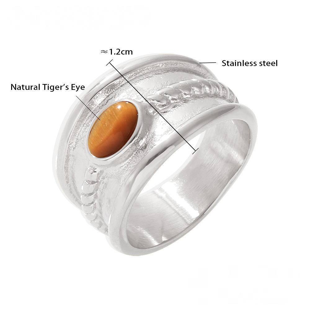 Stainless Steel Blue Turquoise Tiger Eye Stone Twist Pattern Ring