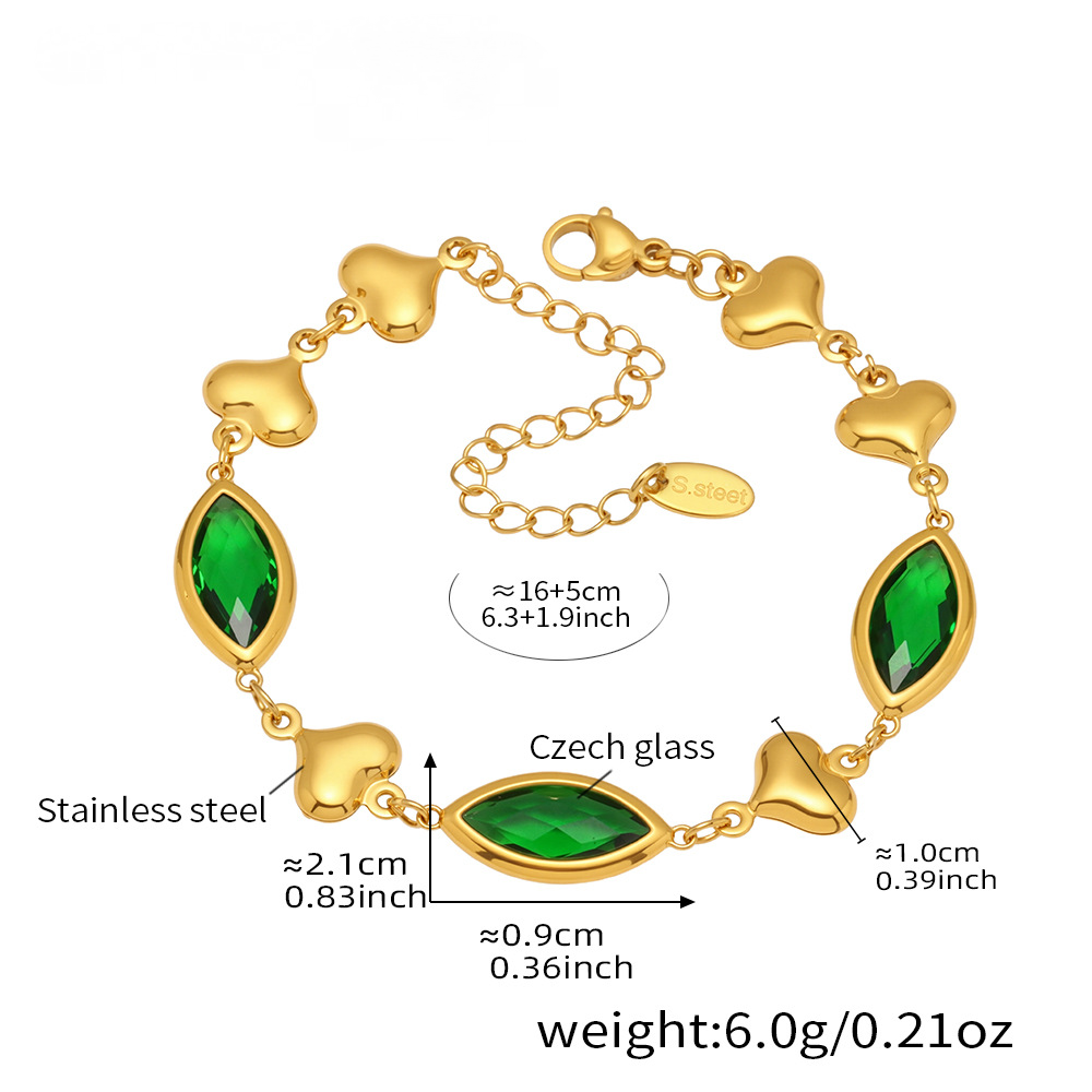 18K Gold PVD Cut Czech Glass Heart Splicing Bracelet