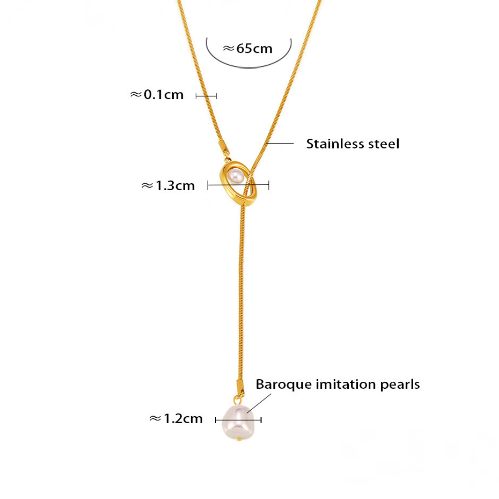 Tassel Imitation Pearl Stainless Steel Lariat Necklace