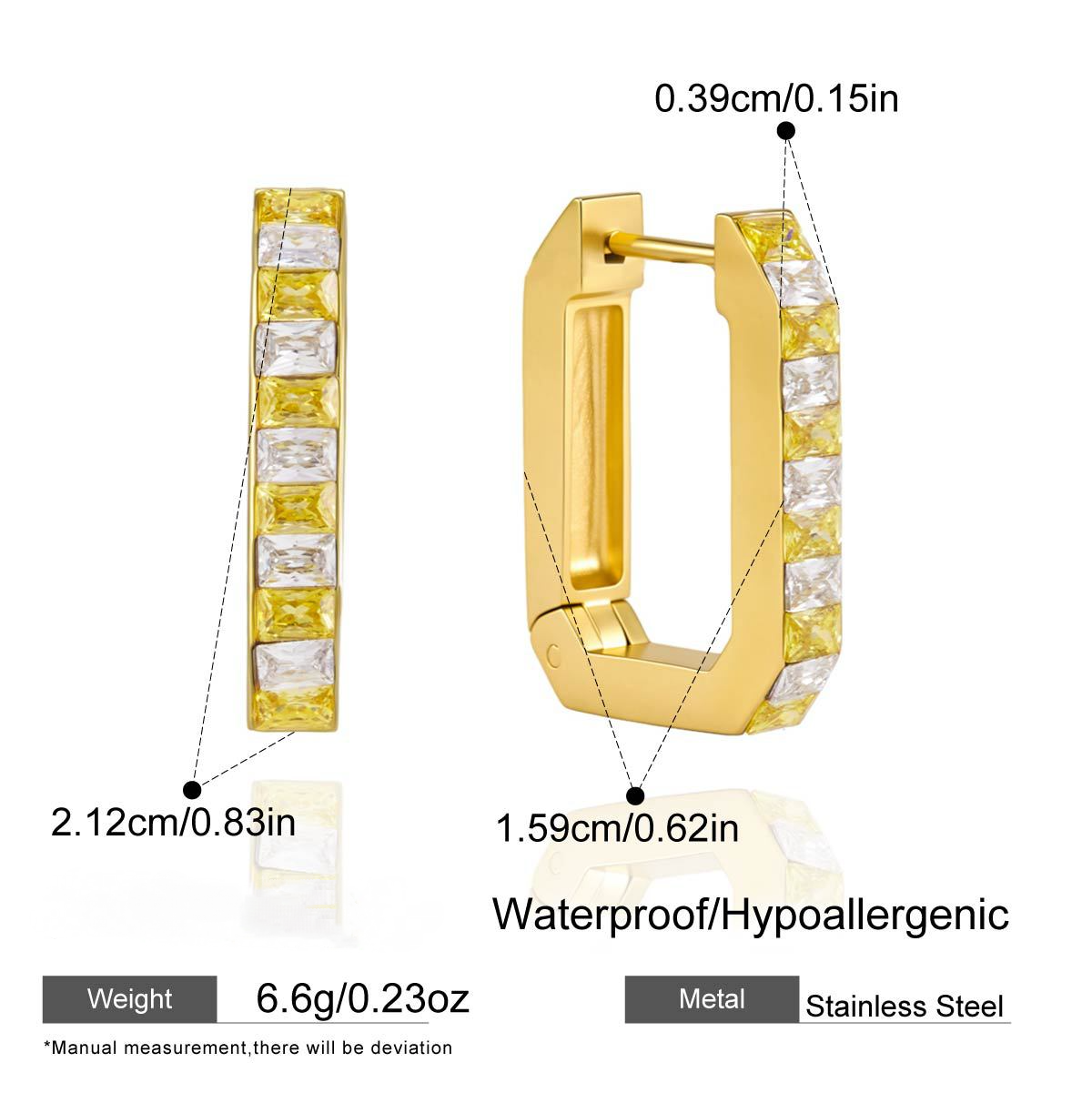 18K Gold PVD Stainless Steel U-shaped Cubic Zirconia Earrings