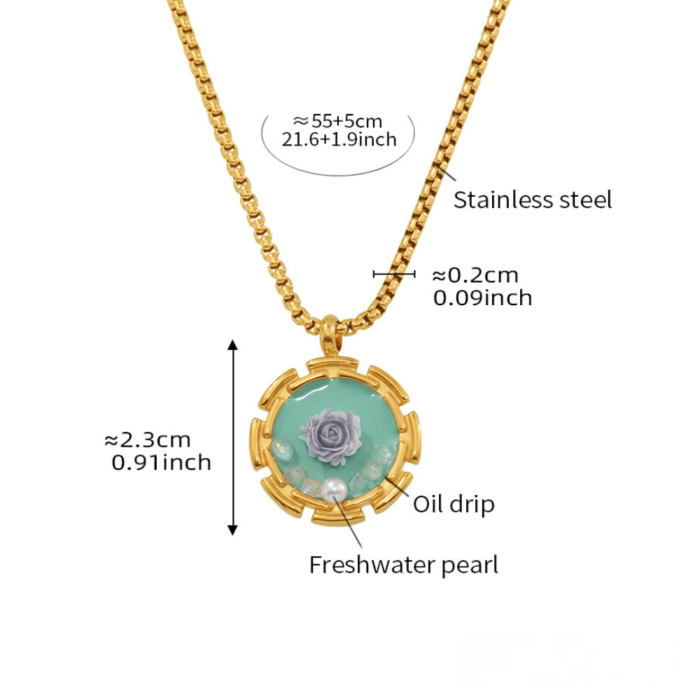 Oil Painting Style Flower Freshwater Pearl Ring Necklace Jewelry Suit