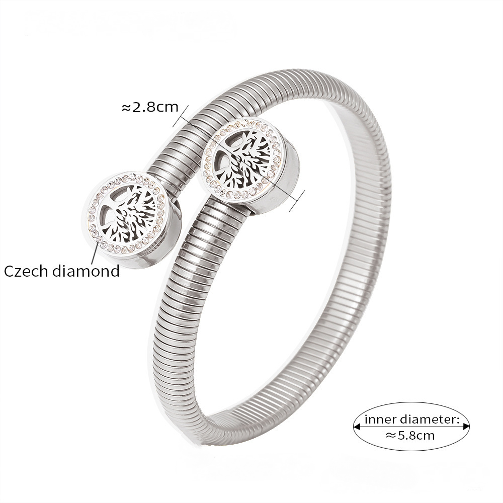 Stainless Steel Hollow Tree of Life Pattern Threaded Cuff Bracelet