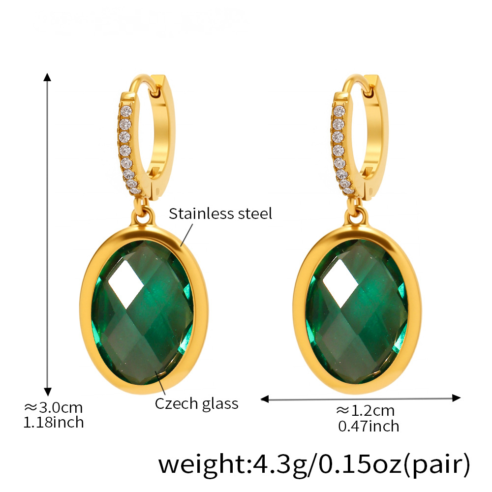 Cut Oval Czech Glass Full Diamond Huggie Earrings