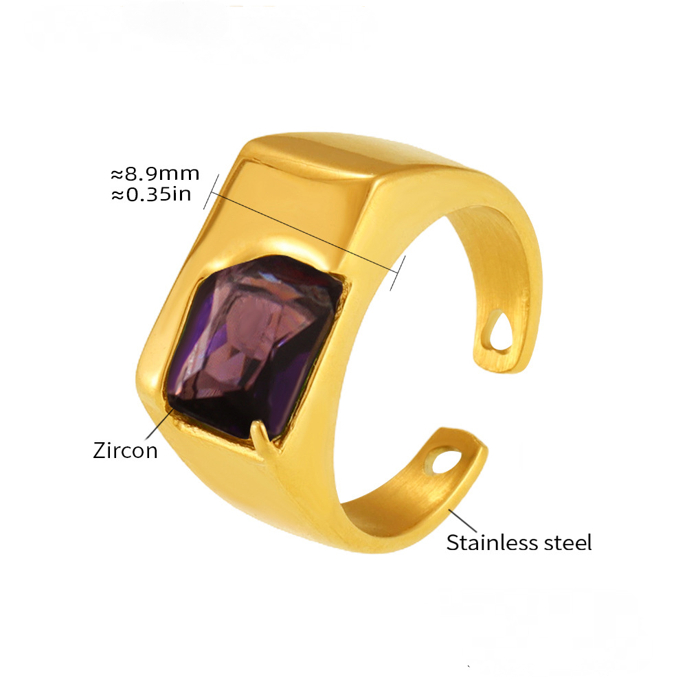 Polished Stainless Steel Geometric Inlaid CZ Cuff Ring