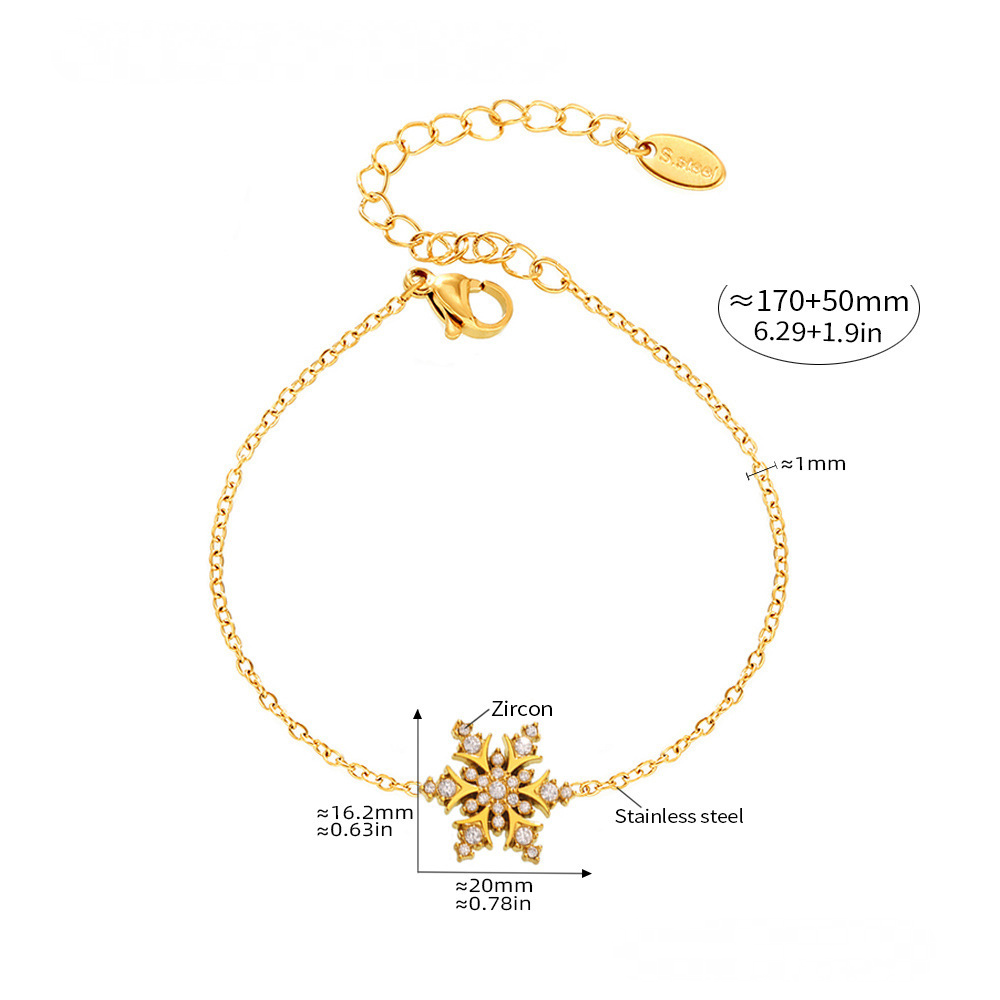 Stainless Steel 18K Gold PVD Snowflake Cubic Zirconia Bracelet