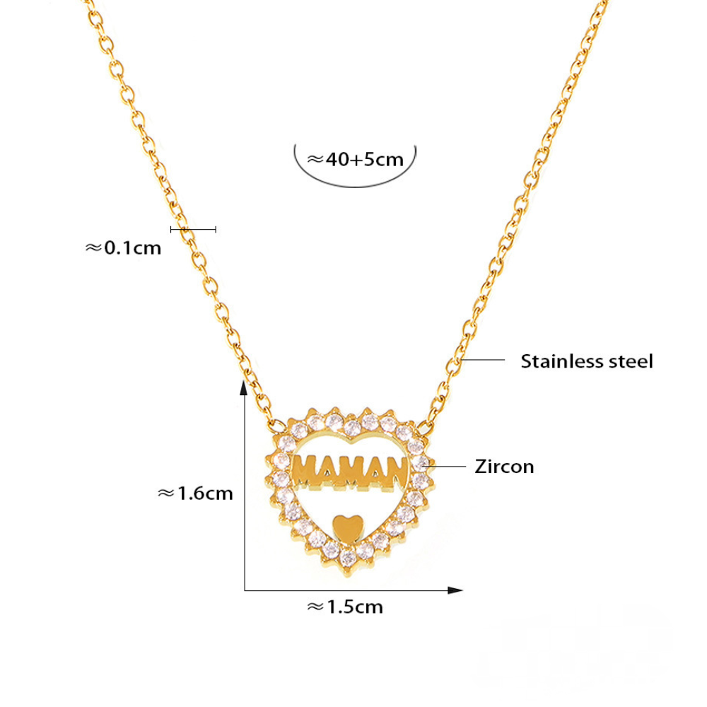 Heart Shaped Hollow Inlay CZ Letter Pendant Stainless Steel Necklace