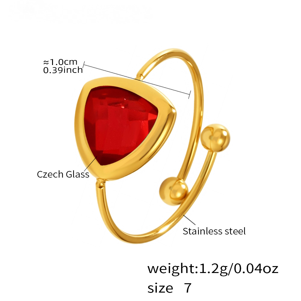 18K Gold PVD Triangular Czech Glass Steel Ball Ring
