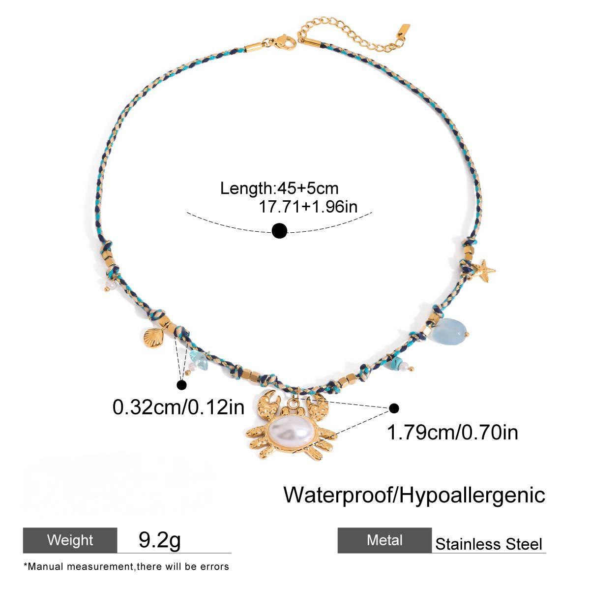 Stainless Steel Ocean Wind Pendant Braided Necklace