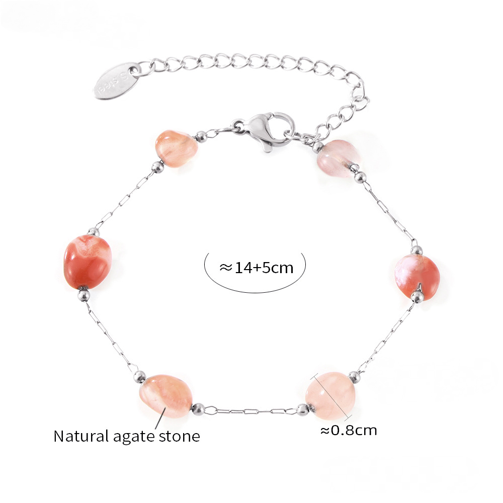 Natural Pink Agate Necklace Bracelet Jewelry Suit