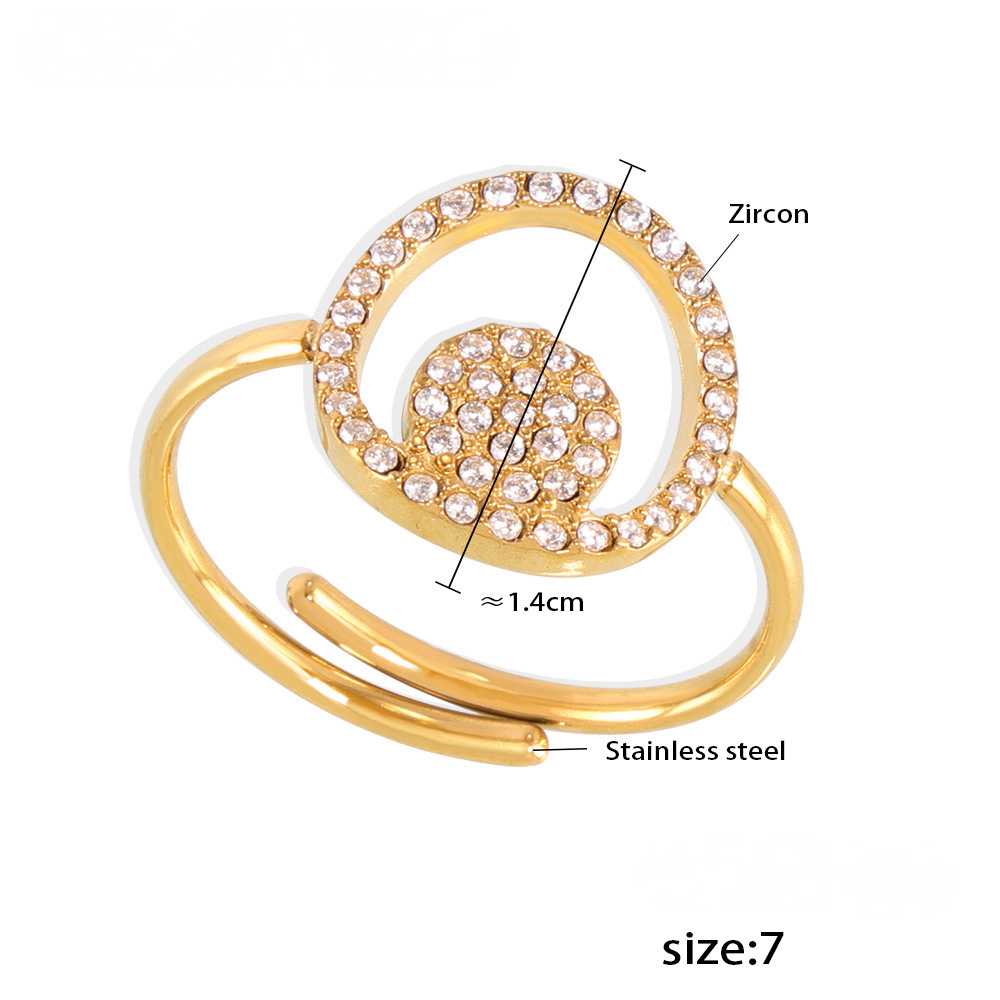 Double Circle Inlay Cubic Zirconia Bracelet Necklace Ring Jewelry Suit