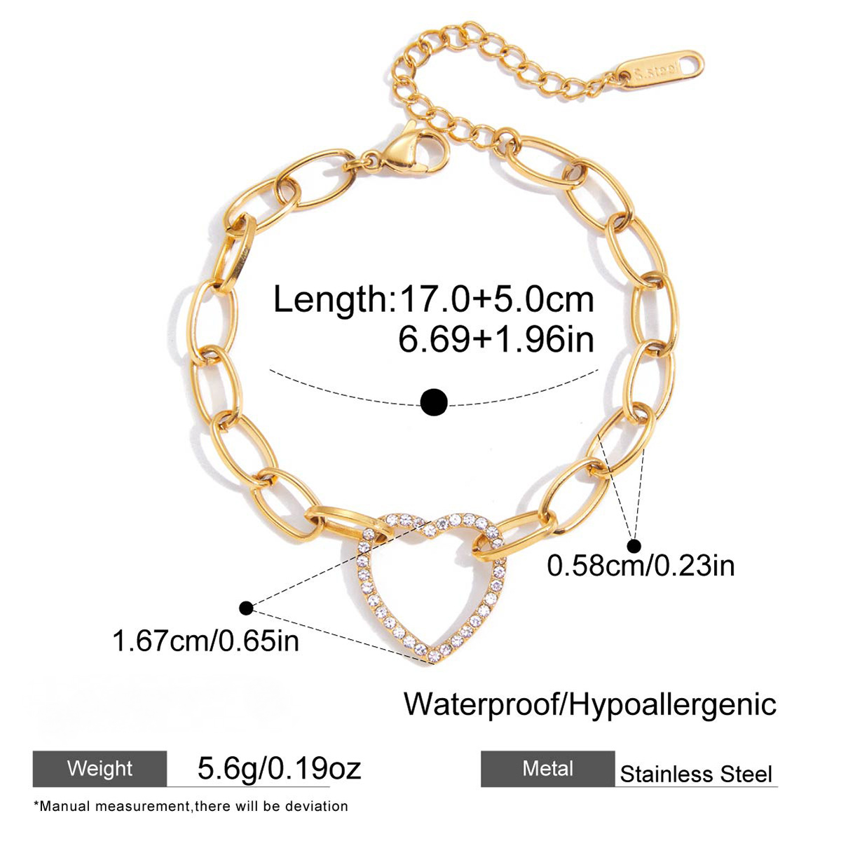 Stainless Steel Lip Chain Cubic Zirconia Finger Bracelet