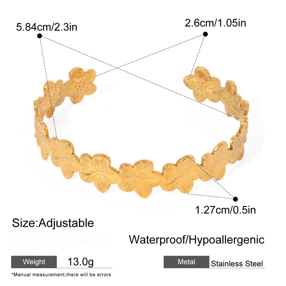 Stainless Steel Hammer Texture Cuff Bracelet