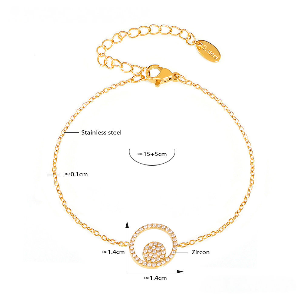 Double Circle Inlay Cubic Zirconia Bracelet Necklace Ring Jewelry Suit