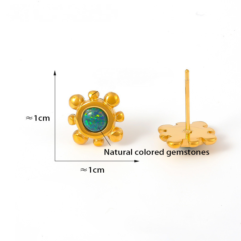 Sunflower Inlay Natural Gemstone Necklace Earrings Jewelry Suit