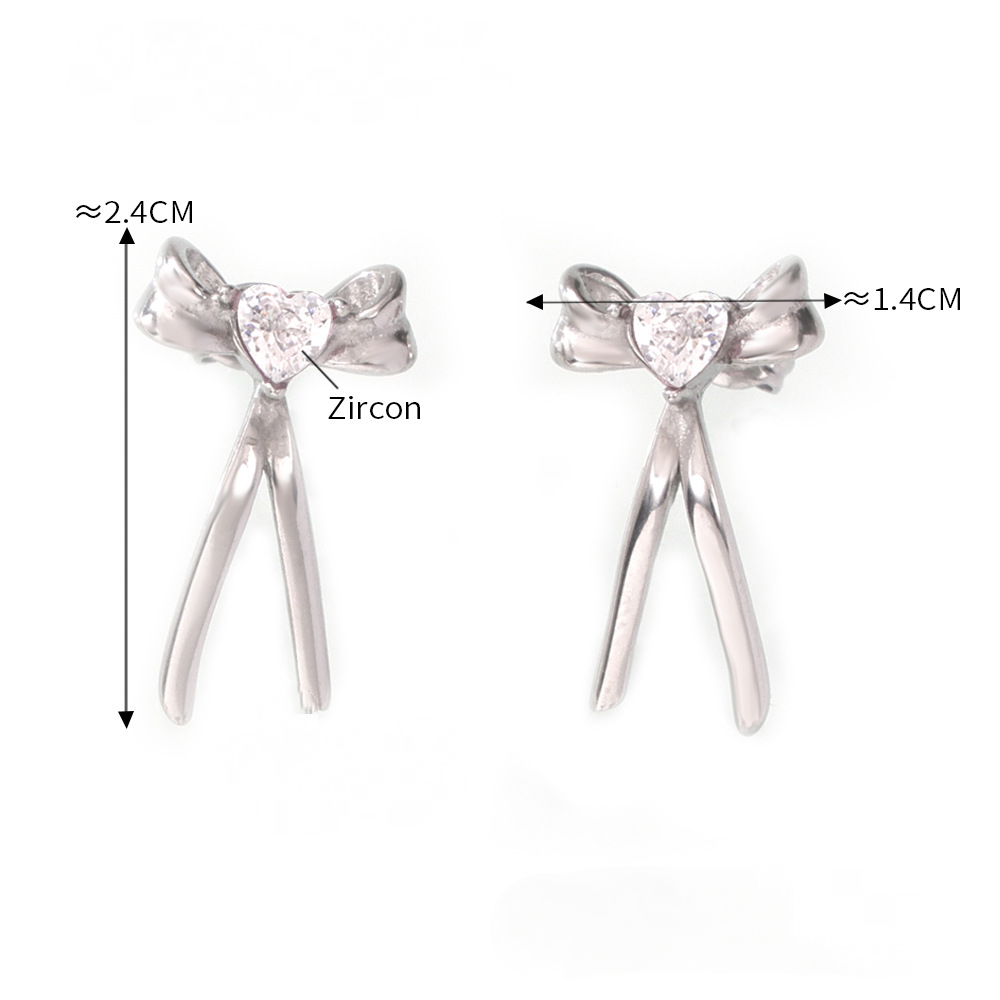 Stainless Steel Bow Inlay Heart CZ Stud Earrings