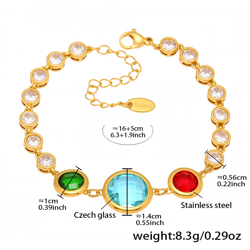 Stainless Steel 18K Gold PVD Czech Glass Bracelet