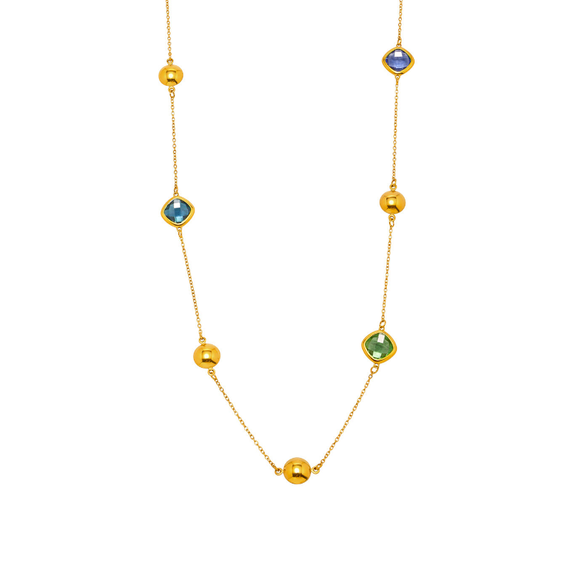 18K Gold PVD Super Flash Czech Glass Long Necklace