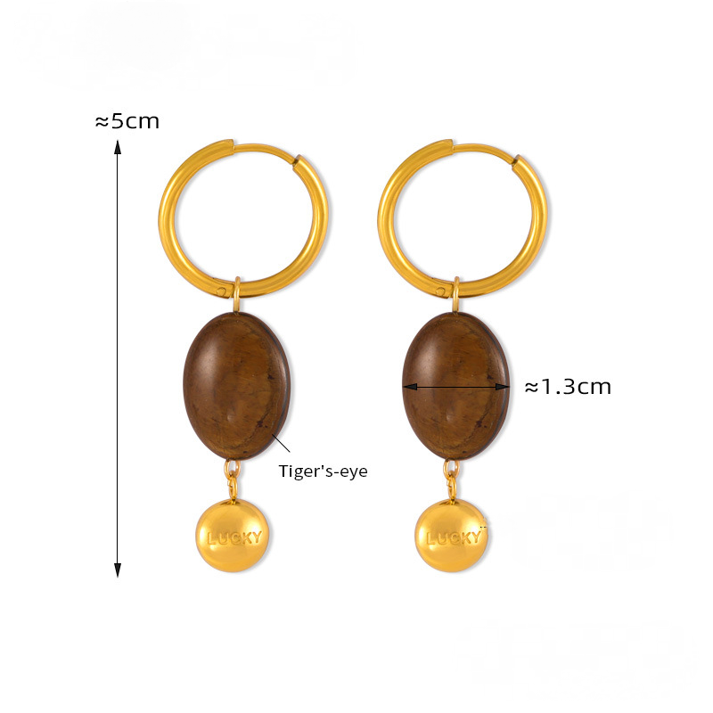 Tiger Eye Stone Pendant Stainless Steel Earrings Necklace Jewelry Suit
