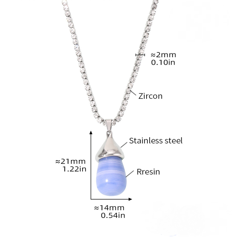 Stainless Steel Cubic Zirconia Chain Drop Shape Pendant Necklace