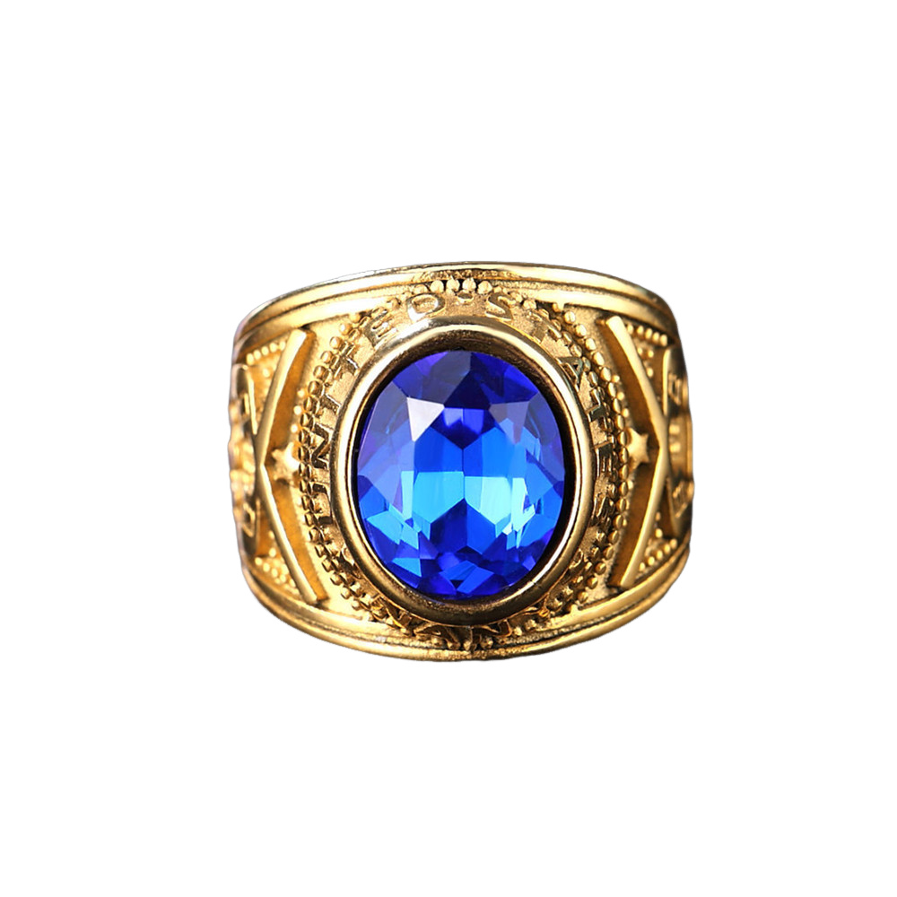 Stainless Steel Navy Military Men's Gemstone Ring