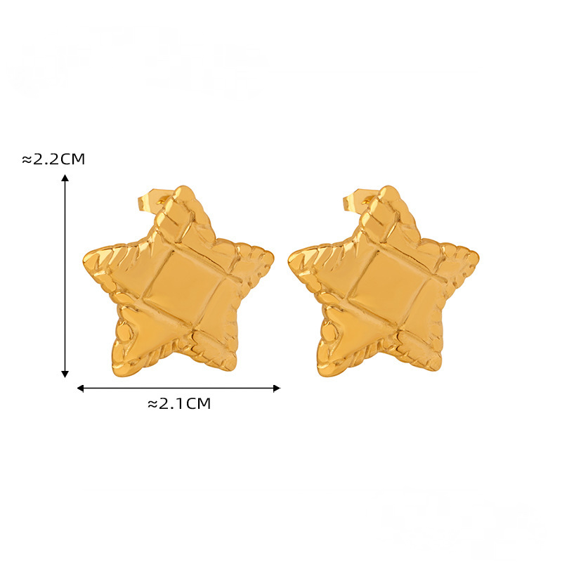 18K Gold PVD Stainless Steel Star Texture Stud Earrings