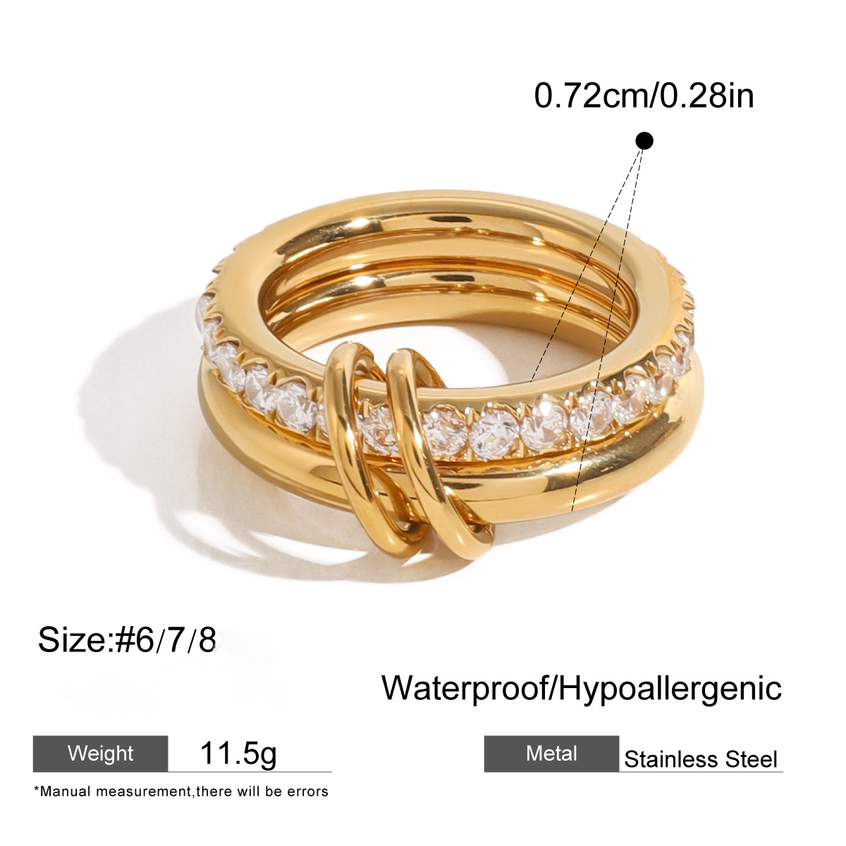 Stainless Steel Diamond Studded Stacking Plain Ring