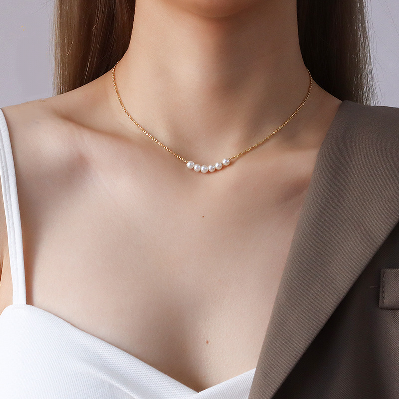 Simple Imitation Pearl Pendant Stainless Steel Necklace
