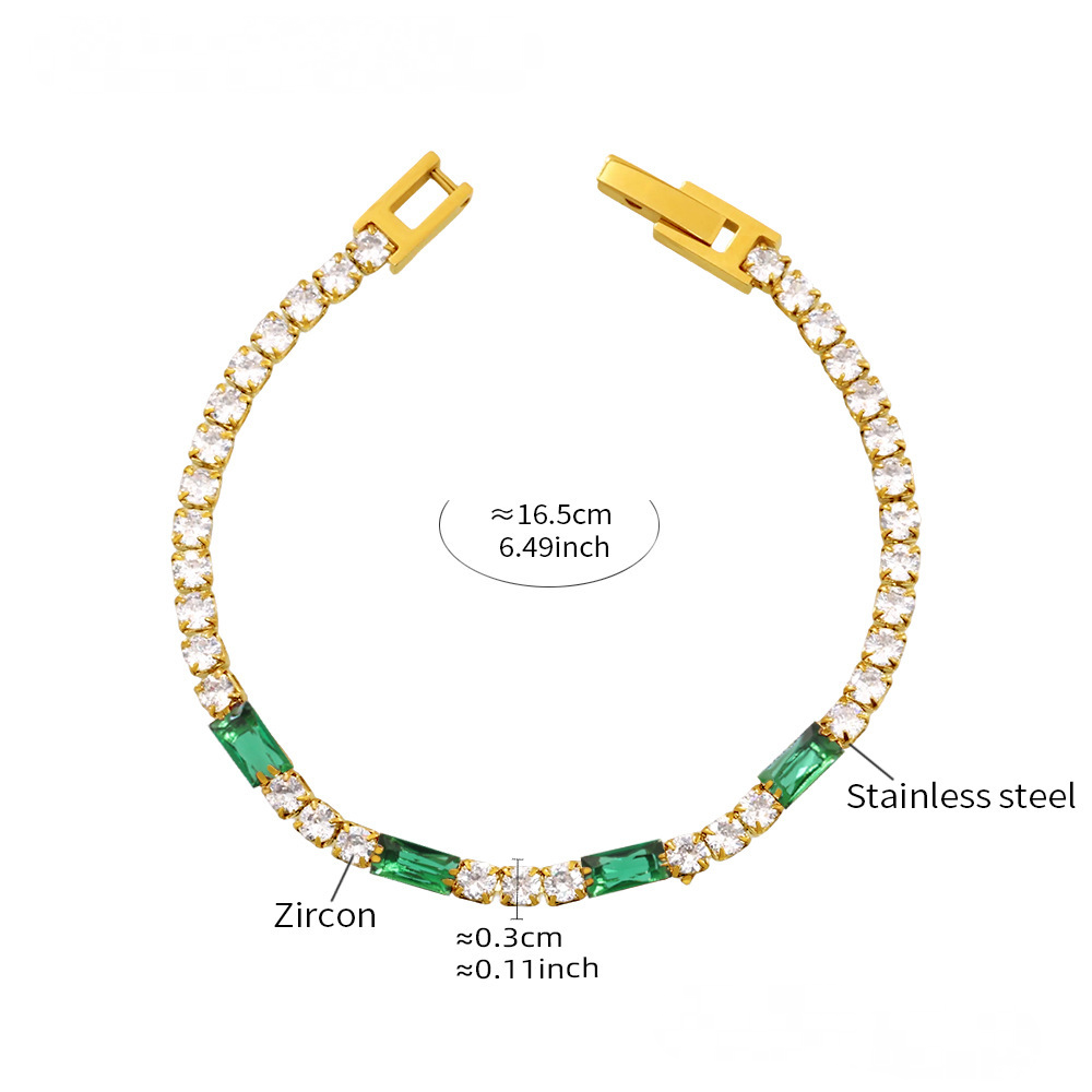 Square Multicolor Cubic Zirconia Stainless Steel Bracelet
