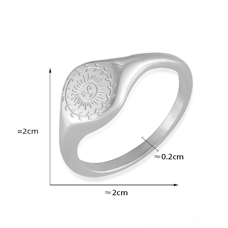 Stainless Steel Engraved Garland Sun Signet Ring