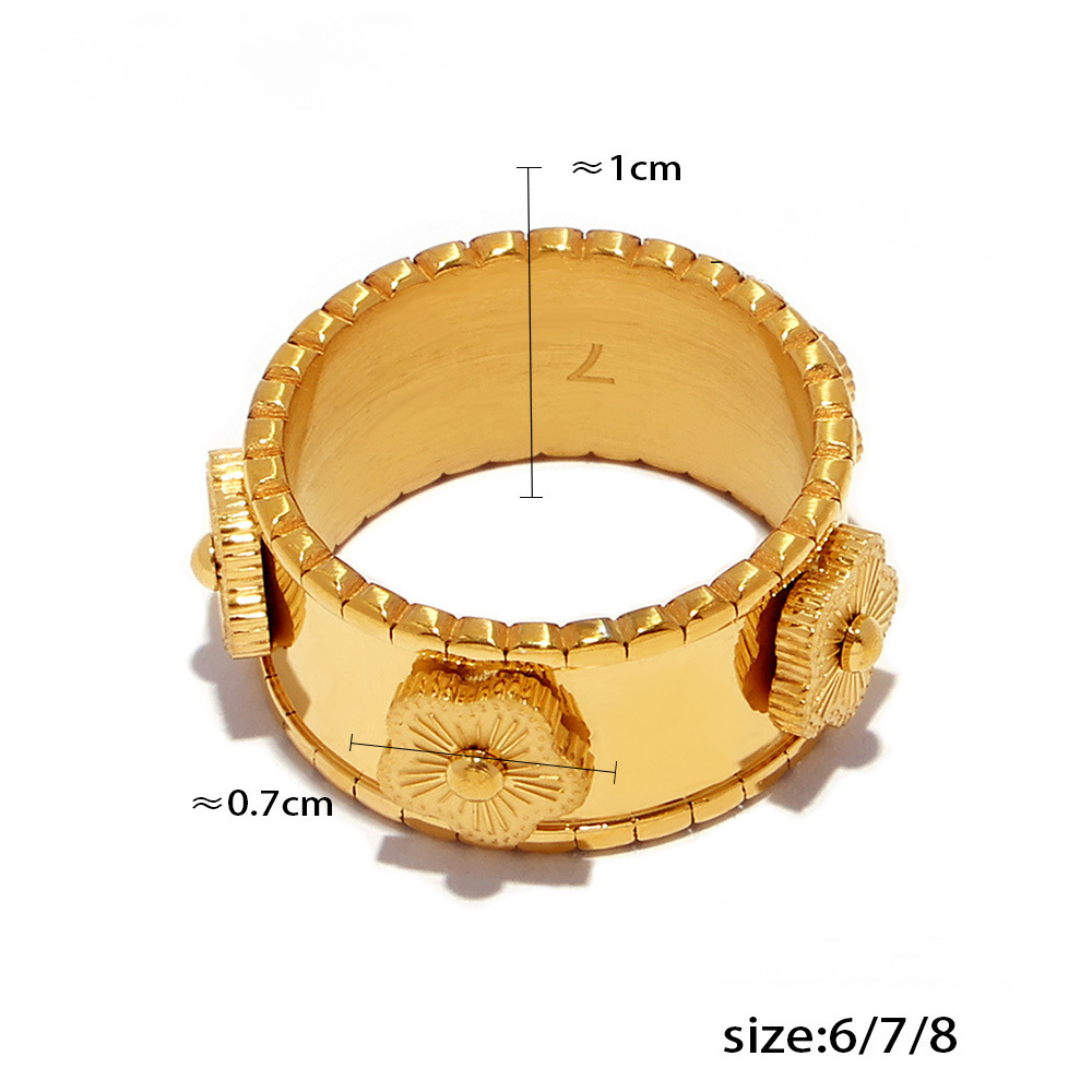 Stainless Steel Embossed Flower Bracelet Ring Jewelry Suit