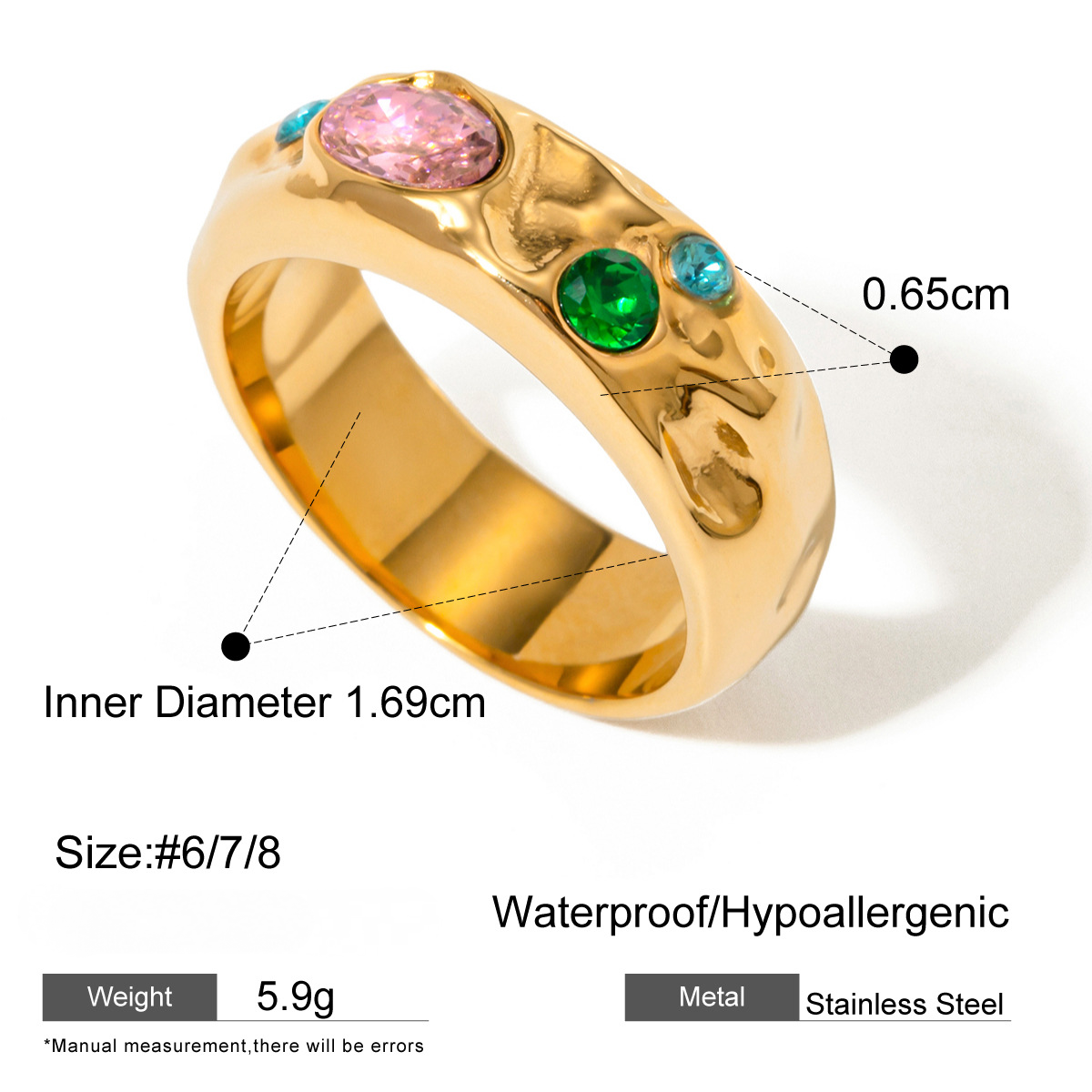 Stainless Steel Rainbow Cubic Zirconia Ring