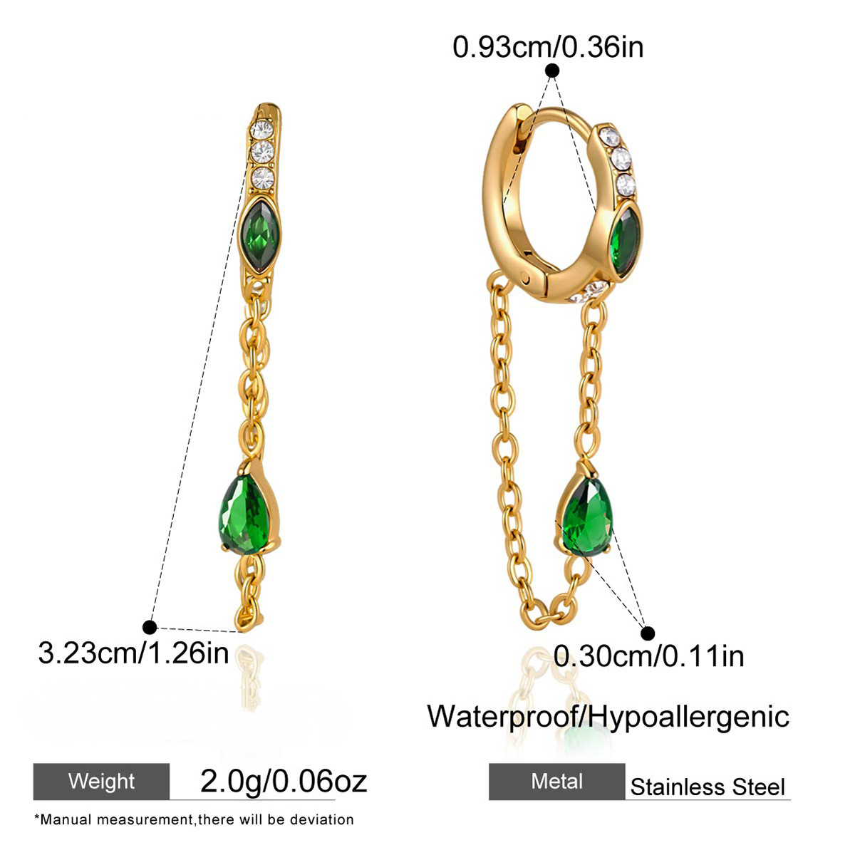 Stainless Steel Green Cubic Zirconia Tassel Earrings