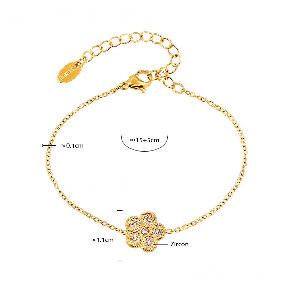 Five-leaf Flower Inlay Cubic Zirconia Bracelet Double Layer Necklace Jewelry Suit