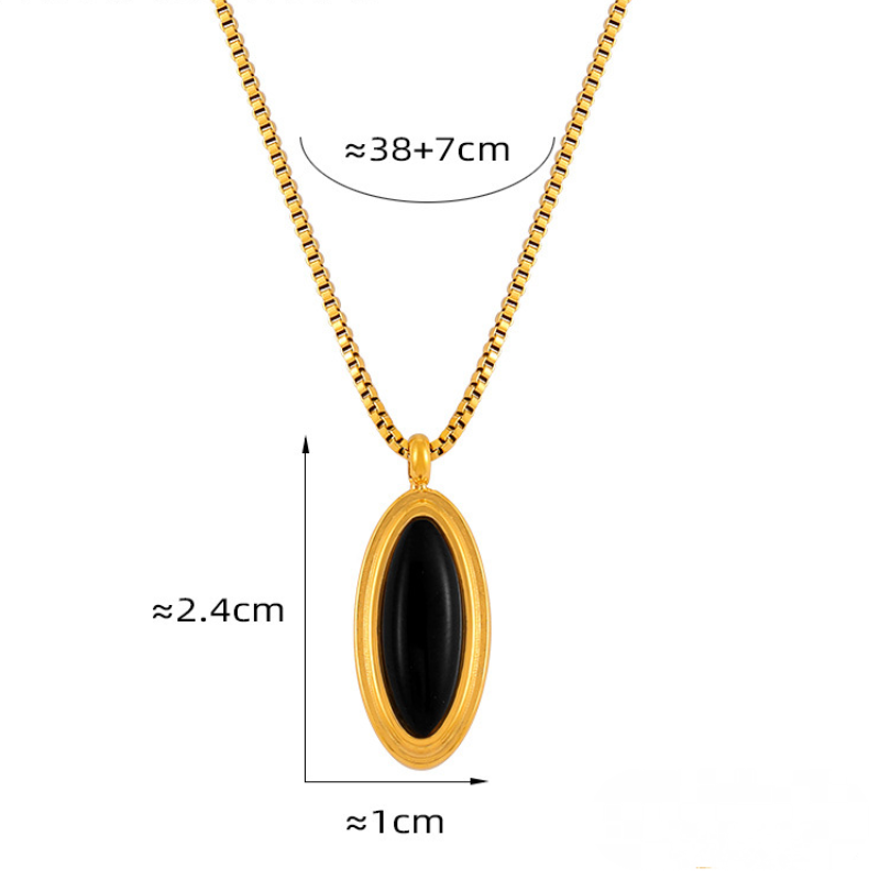 Oval Pendant Inlay with Tiger Eye Stone Stainless Steel Necklace