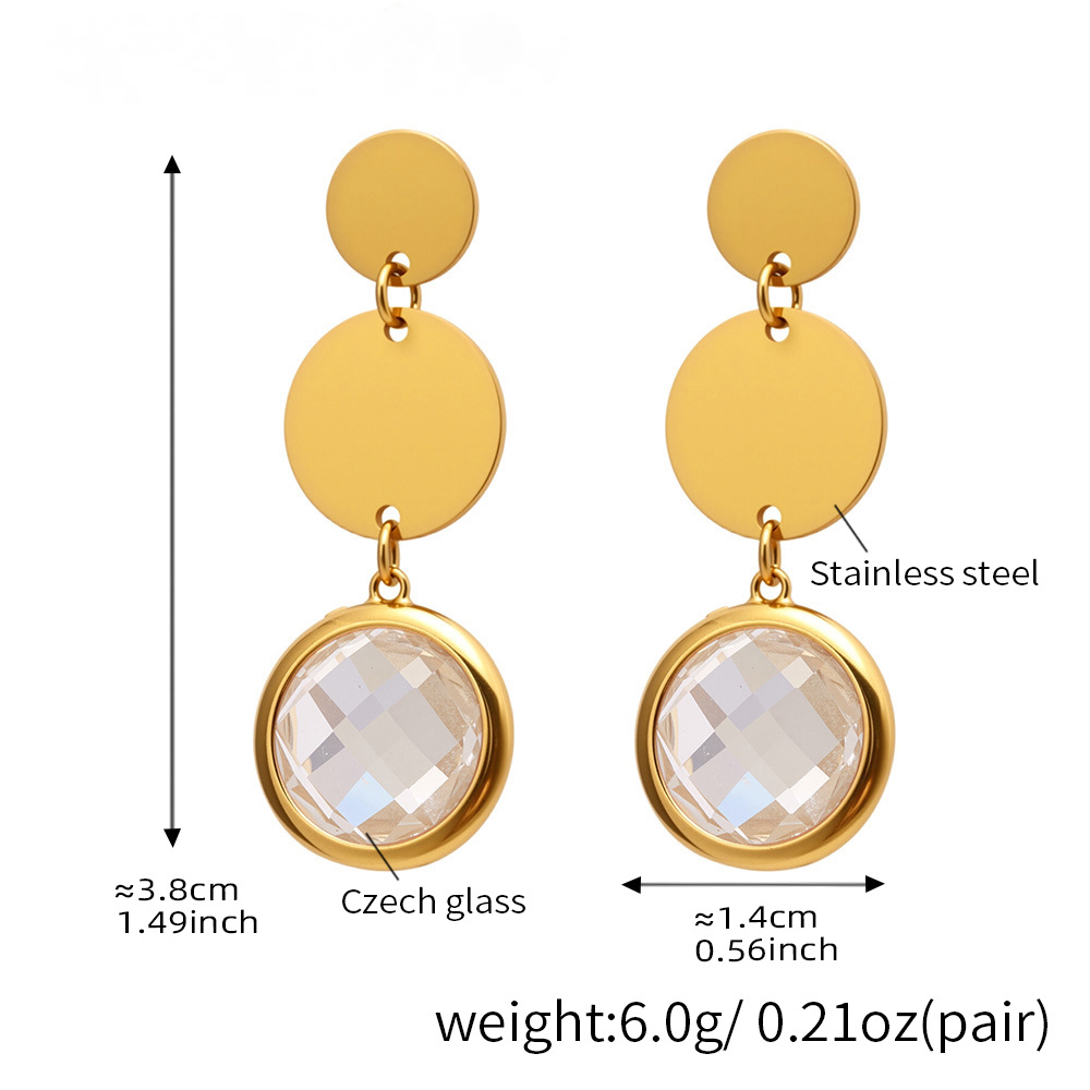18K Gold PVD Cut Glass Circular Tassel Earrings