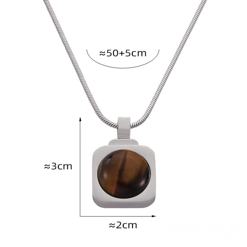 Square Inlay Tiger Eye Stone Pendant Necklace Water Drop Shaped Earrings Jewelry Suit