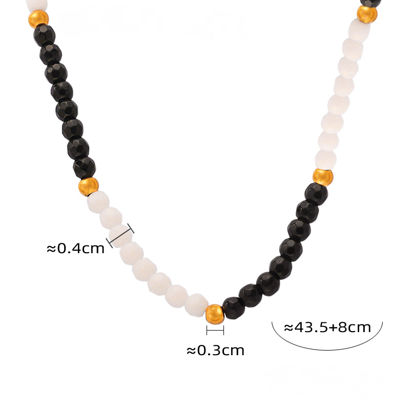 Stainless Steel Natural Stone Agate Beaded Necklace