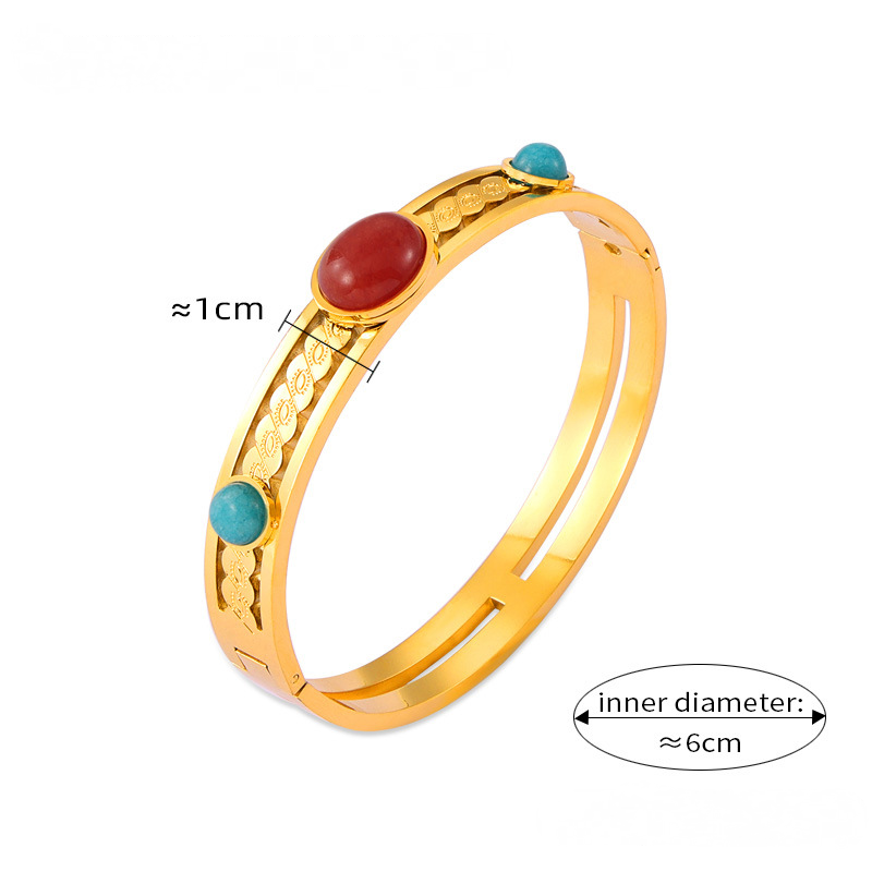 Vintage Hollow Inlay Natural Stone Stainless Steel Bracelet