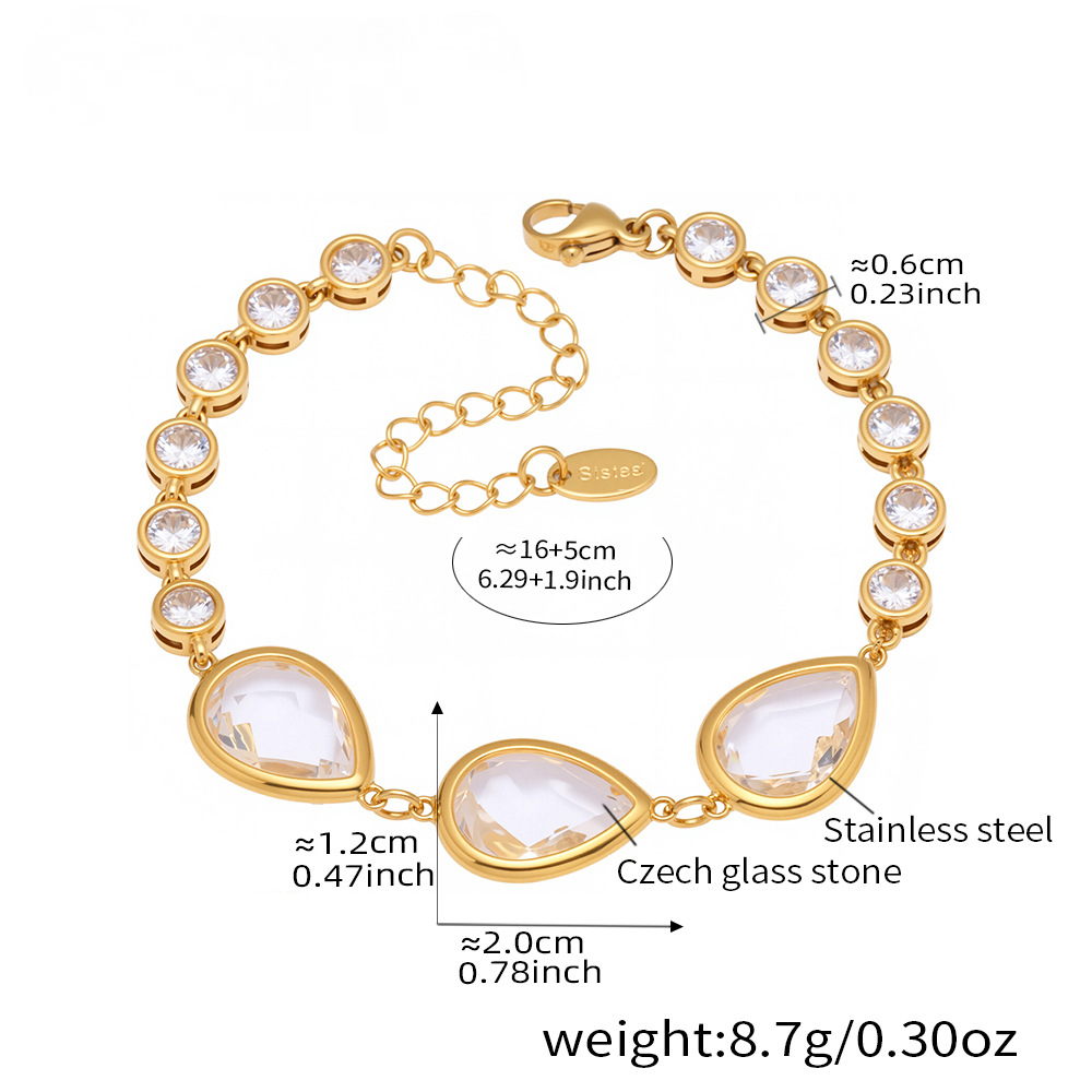 Stainless Steel Droplet Shaped Czech Glass Stone Bracelet