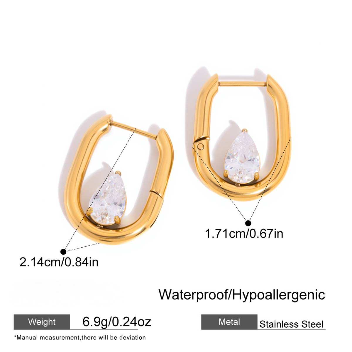 18K Gold PVD Stainless Steel Round Cubic Zirconia Hoop Earrings