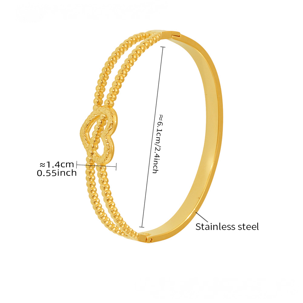 Stainless Steel Heart Double Line Round Bead Shape Buckle Bracelet