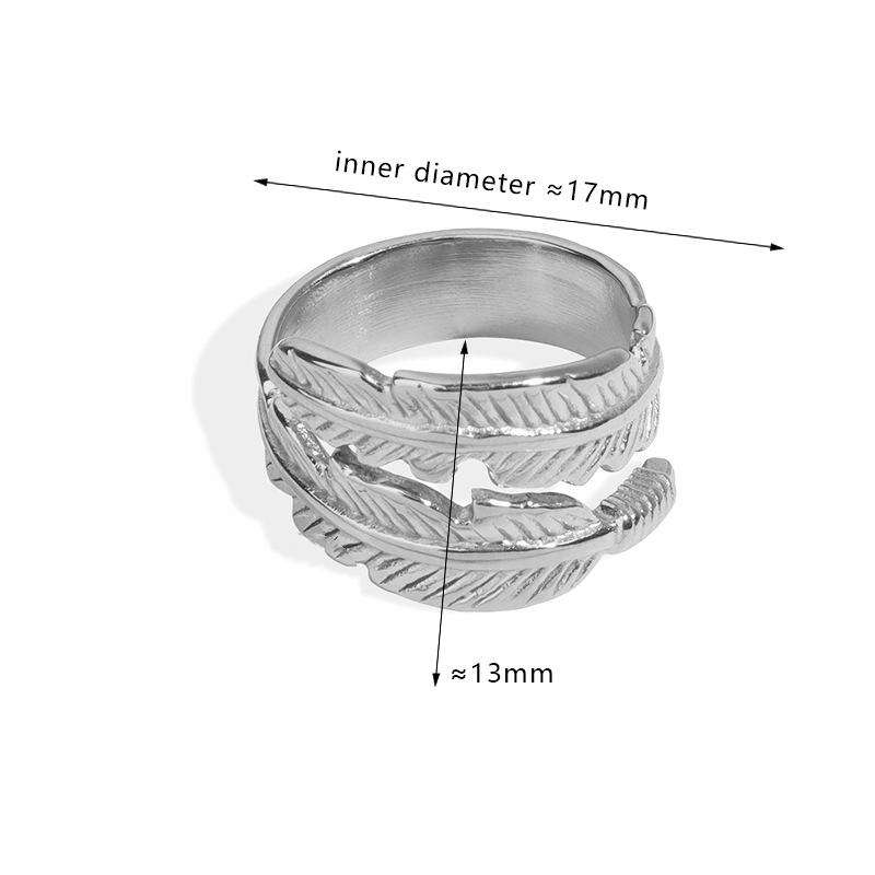 Stainless Steel Feather Cuff Bracelet Ring Jewelry Suit