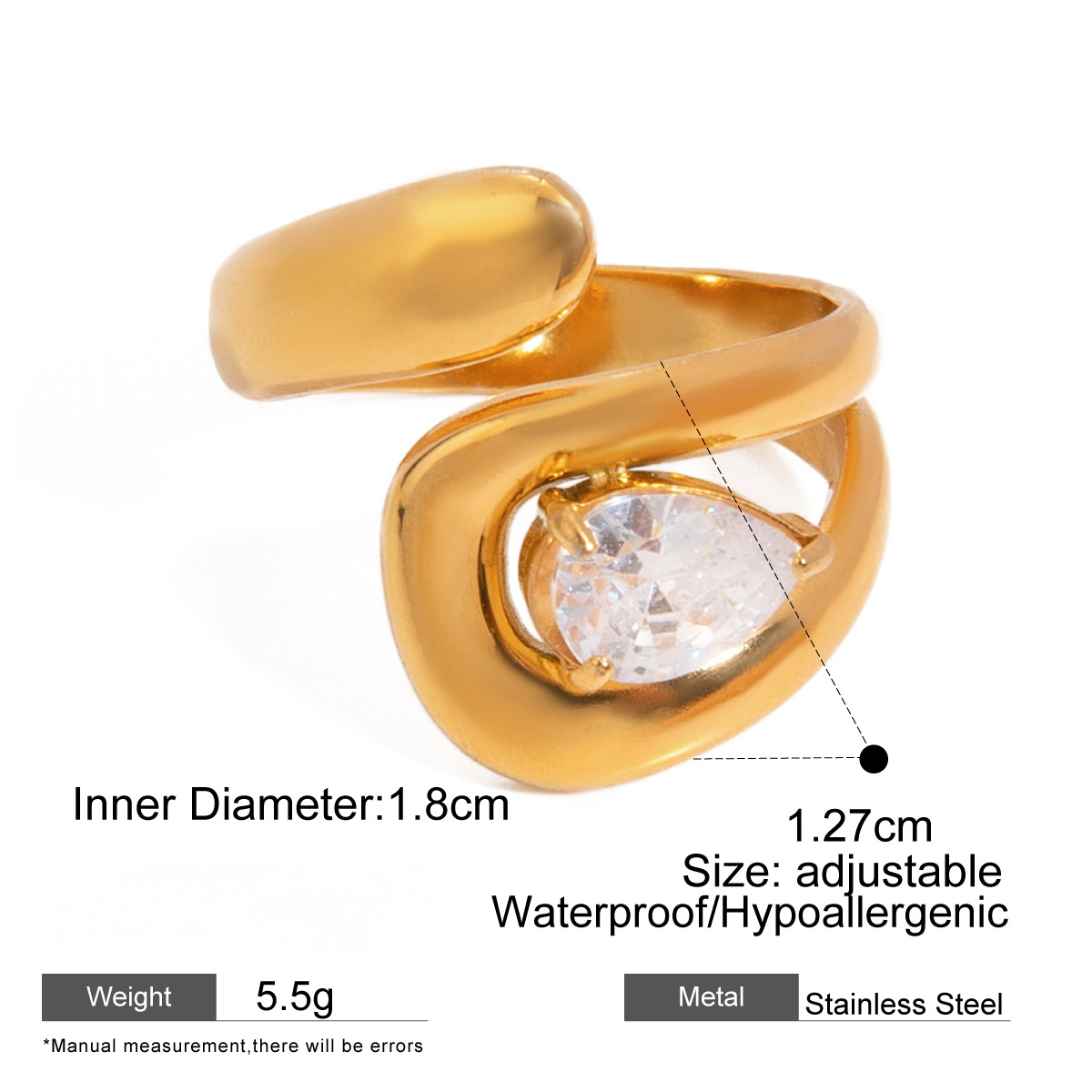 Stainless Steel Geometric Cubic Zirconia Ring