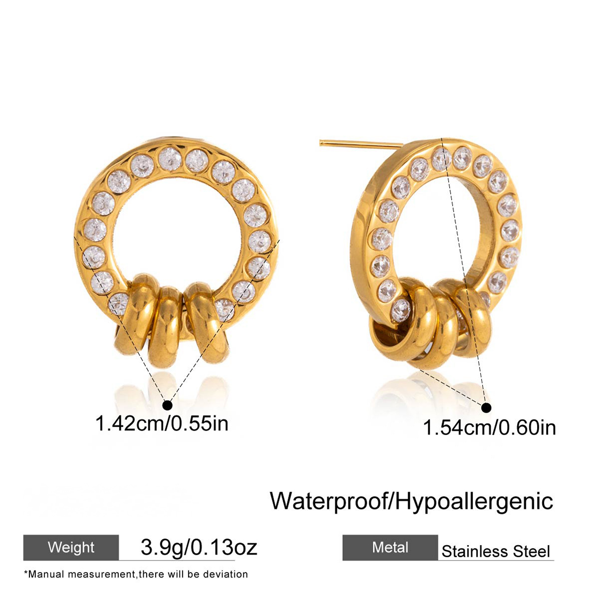 Stainless Steel White Cubic Zirconia Multi-ring Stud Earrings