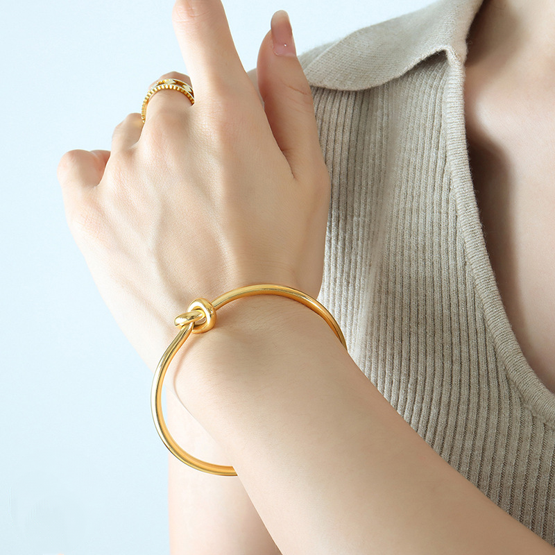 Stainless Steel 18K Gold PVD Knotted Cuff Bracelet
