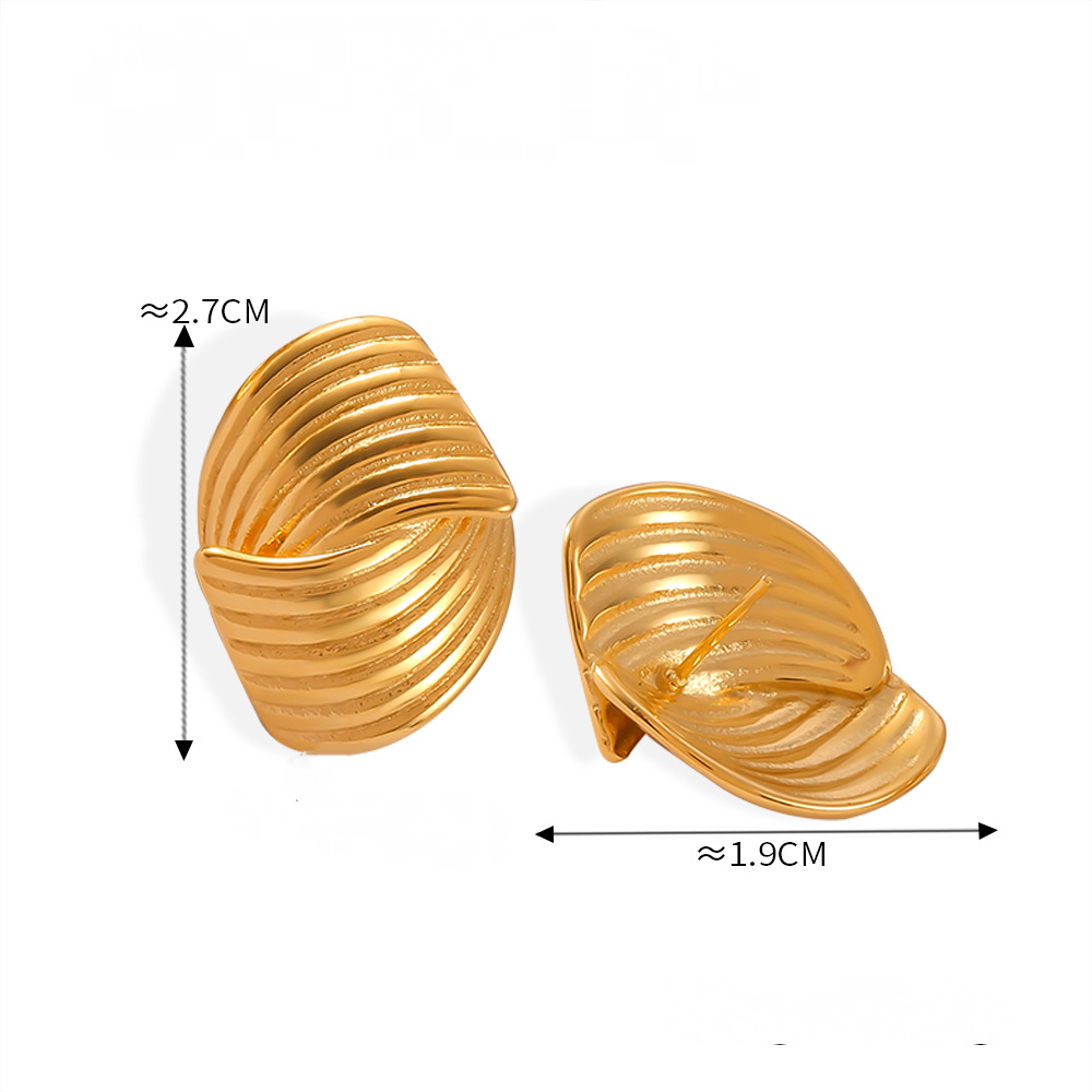 Stainless Steel Polished Line Multi-layered Texture Ring Earrings Jewelry Suit