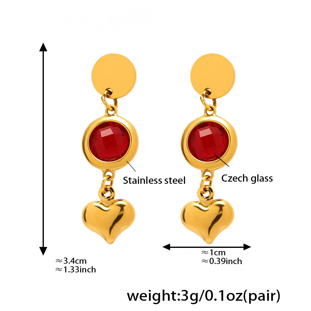 Stainless Steel Czech Glass Heart Tassel Earrings